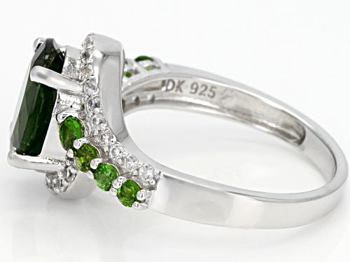 2.38ctw Oval & Round Chrome Diopside With .32ctw Round White Zircon Rhodium Over Silver Ring - Size 7