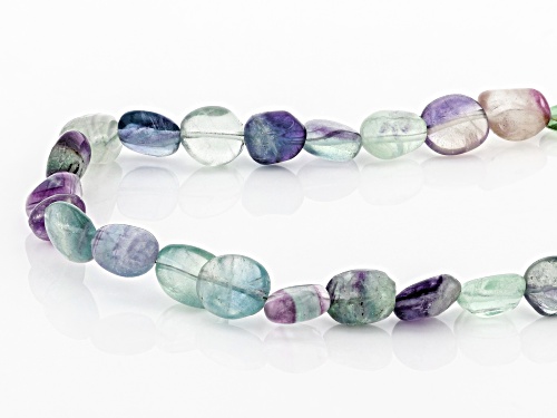 Free-Form Multi-Color Fluorite Rhodium Over Sterling Silver Bead Necklace - Size 22