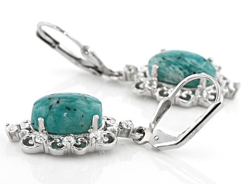 12x8mm Amazonite with .54ctw White Zircon Rhodium Over Sterling Silver Dangle Earrings