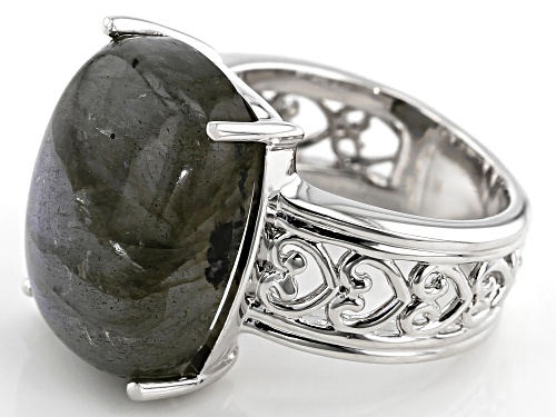 18x13mm Rectangular Cushion Labradorite Rhodium Over Sterling Silver Solitaire Ring - Size 7