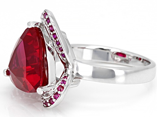5.15ctw Trillion and Round Lab Created Ruby Rhodium Over Sterling Silver Ring - Size 9