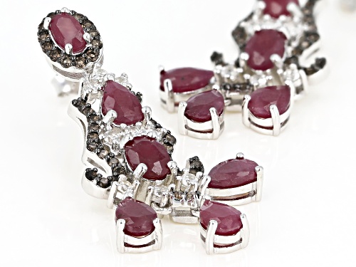 4.62ctw Indian ruby with .53ctw smoky quartz & .52ctw white zircon rhodium over silver earrings