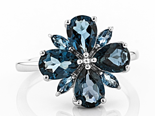 2.99ctw Pear Shape & Marquise London Blue Topaz Rhodium Over Sterling Silver Ring - Size 8