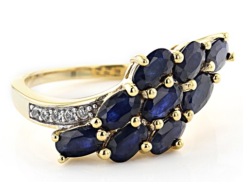 2.19ctw Oval Blue Sapphire With 0.15ctw Round White Zircon 3K Gold Ring - Size 7