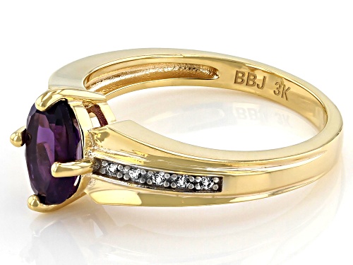 1.00ct Oval Amethyst With 0.07ctw Round White Zircon 3K Gold Ring - Size 8