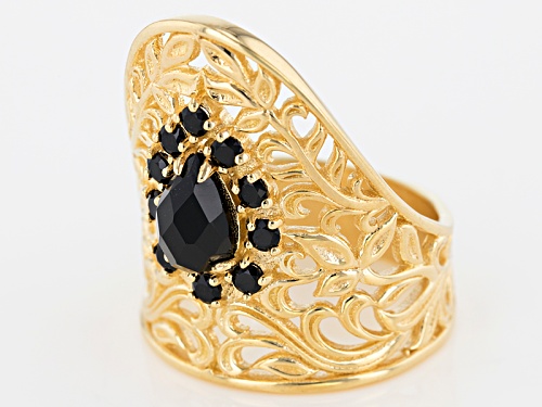Artisan Collection Of Turkey™ 1.75ctw Pear Shape And Round Black Spinel 18k Gold Over Silver Ring - Size 5