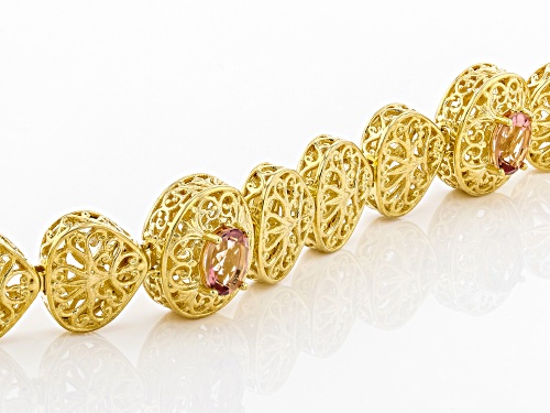 Artisan Collection of Turkey™ 4.50ct oval morganite color quartz 18k gold over silver bracelet - Size 7.5