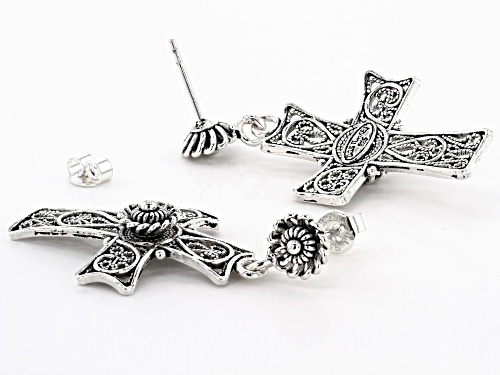Artisan Collection of Turkey™ Sterling Silver Filigree Cross Dangle Earrings