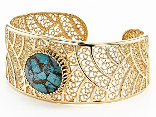 Artisan Collection of Turkey™ Oval Turquoise Doublet 18k Yellow Gold Over Silver Cuff Bracelet