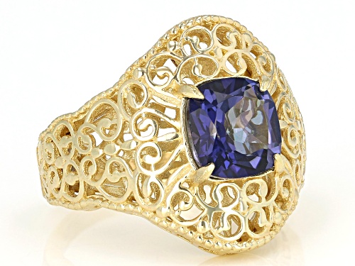 Artisan Collection of Turkey™ 2.00ct Cavalier Tanzanite™ Color Quartz 18k Gold Over Silver Ring - Size 6
