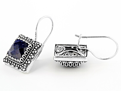Artisan Collection of Turkey™ 6.50ctw Square Cushion Blue Sapphire Solitaire Silver Drop Earrings