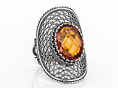 Artisan Collection of Turkey™ 6.00ct Criss-Cross Cut Oval Orange Quartz Solitaire Silver Ring - Size 7