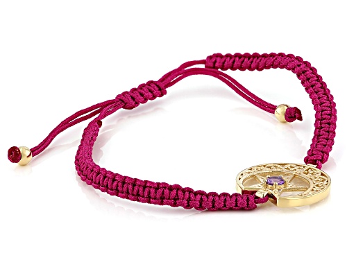 Artisan Collection Of Turkey™ .30ct Amethyst 18K Gold Over Silver Crescent Moon & Star Cord Bracelet