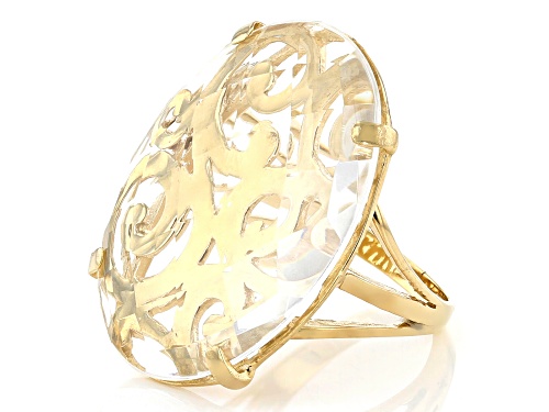 Artisan Collection Of Turkey™ 20.00ct White Quartz 18K Yellow Gold Over Silver Scroll-work Ring - Size 7
