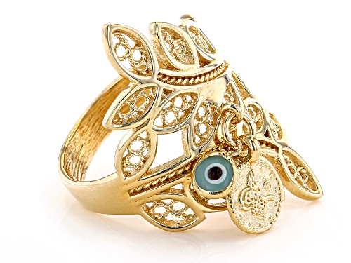 Artisan Collection of Turkey™ Glass Evil Eye 18k Yellow Gold Over Sterling Silver Charm Ring - Size 6