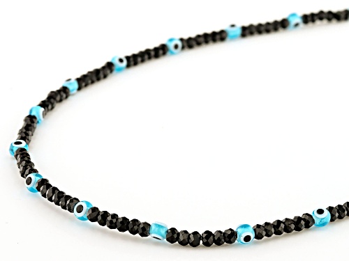Artisan Collection of Turkey™ 15.00ctw Black Spinel & Crystal Evil Eye 18K Gold Over Silver Necklace - Size 19