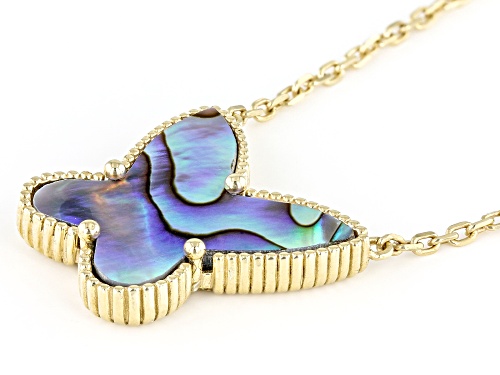 Artisan Collection of Turkey™ Abalone Shell 18k Yellow Gold Over Sterling Silver Butterfly Necklace - Size 18