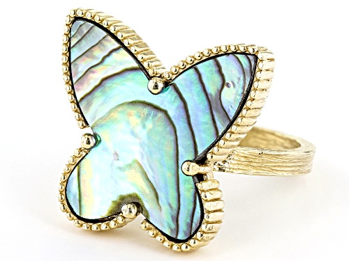 Artisan Collection of Turkey™ Abalone Shell 18k Yellow Gold Over Sterling Silver Butterfly Ring - Size 12