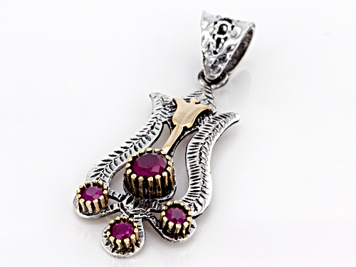 Artisan Collection of Turkey™ Lab Created Ruby Sterling Silver And Bronze Two Tone Floral Pendant