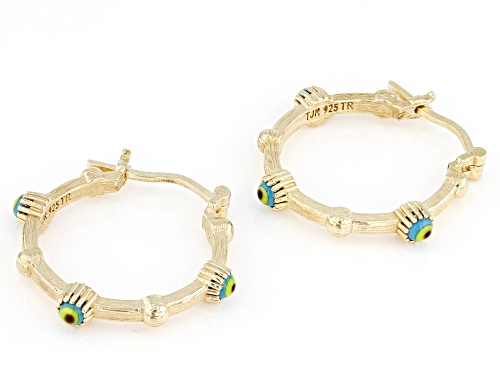 Artisan Collection of Turkey™ Blue Glass Evil Eye 18k Yellow Gold Over Silver Hoop Earrings