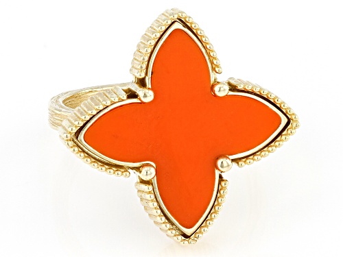 Artisan Collection of Turkey™ Orange Enamel 18k Yellow Gold Over Sterling Silver Ring - Size 9