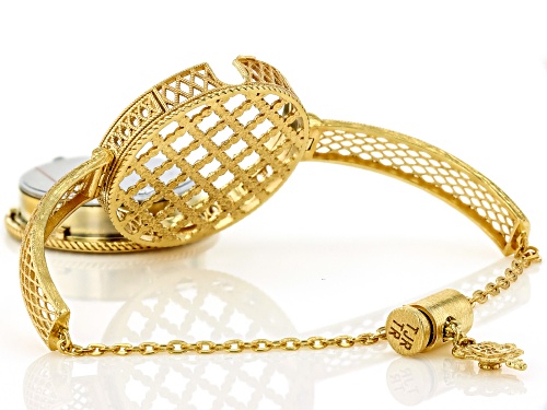 Artisan Collection of Turkey™ Blue Mother-Of-Pearl with Cubic Zirconia 18k Gold Over Bronze Watch