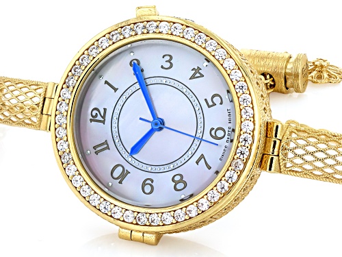 Artisan Collection of Turkey™ Pink Mother-Of-Pearl 18k Gold Over Bronze with Cubic Zirconia Watch