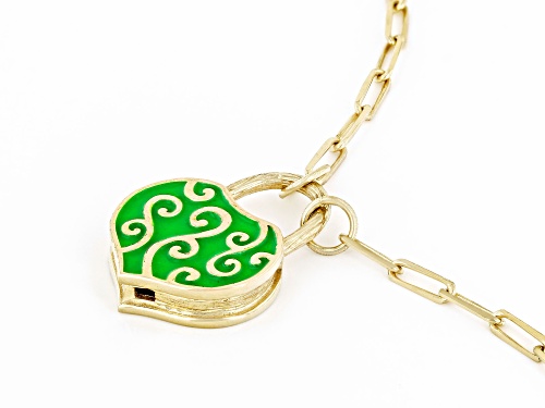 Artisan Collection of Turkey™ Green Enamel 18k Yellow Gold Over Sterling Silver Lock Necklace - Size 18