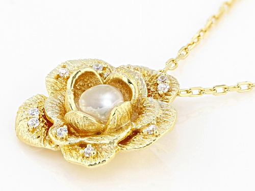 Artisan Collection of Turkey™ Pearl & Diamond Simulant 18K Gold Over Silver Flower Necklace - Size 20