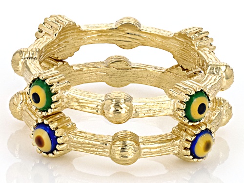 Artisan Collection of Turkey™ Multi-Color Enamel Set of 2 18k Yellow Gold Over Silver Evil Eye Rings - Size 7