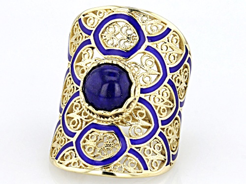 Artisan Collection of Turkey™ 8mm Blue Lapis & Enamel 18K Gold Over Sterling Silver Ring - Size 8