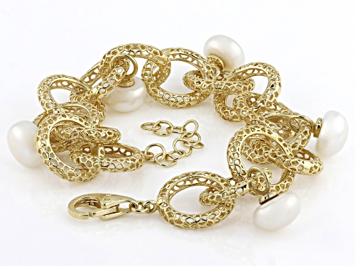 Artisan Collection of Turkey™ Cultured Freshwater Pearl 18K Gold Over Sterling Silver Bracelet - Size 7
