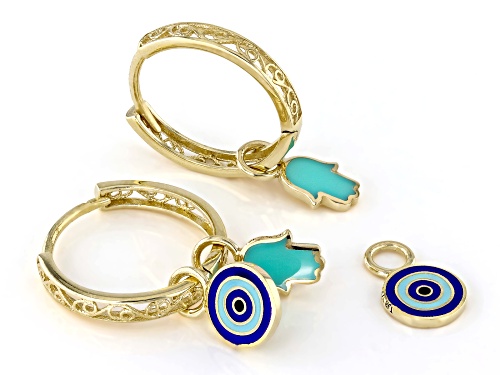 Artisan Collection of Turkey™ Multi-Color Enamel 18K Yellow Gold Over Silver Charm Earrings Set