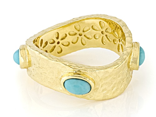 Artisan Collection of Turkey™ 3x5mm Blue Turquoise 18K Yellow Gold Over Sterling Silver Band Ring - Size 6