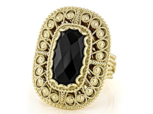 Artisan Collection of Turkey™ 15x8mm Black Onyx 18K Gold Over Sterling Silver Solitaire Ring - Size 8