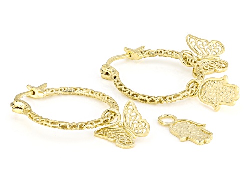 Artisan Collection of Turkey™ 20mm 18K Gold Over Sterling Silver Filigree Hoop Earring Charm Set