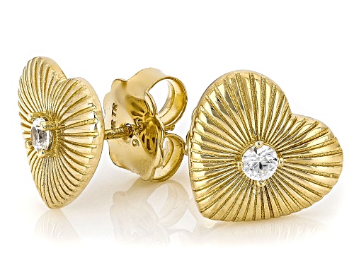 Artisan Collection of Turkey™ 0.12ctw White Zircon 18K Gold Over Sterling Silver Heart Earrings