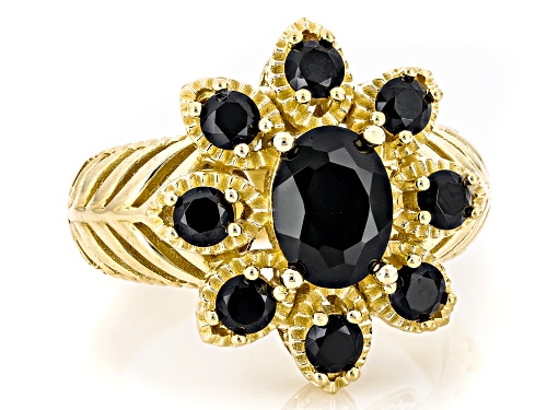 Artisan Collection of Turkey™ 1.53ctw Black Spinel 18K Gold Over Sterling Silver Floral Ring - Size 10