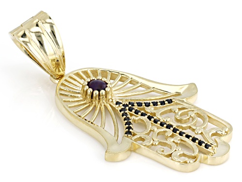 Artisan Collection of Turkey™ Amethyst & Black Spinel 18K Gold Over Silver Hamsa Hand Enhancer