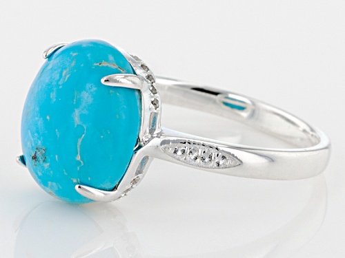 Oval Sleeping Beauty Turquoise, .09ctw Round White Topaz Silver Ring - Size 12