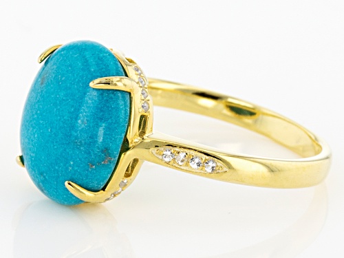 Sleeping Beauty Turquoise & .09ctw White Topaz 18k Gold Over Silver Ring - Size 10