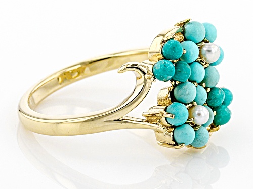 Tehya Oyama Turquoise™ Turquoise And Cultured White  Freshwater Pearl 18k Gold Over Silver Ring - Size 12