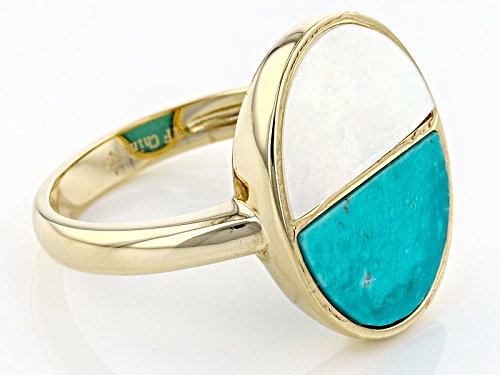 Tehya Oyama Turquoise™ Crescent Shape Turquoise And Mother Of Pearl 18k Gold Over Silver Ring - Size 10