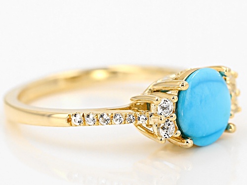 Sleeping Beauty Turquoise And .28ctw White Topaz 18k Gold Over Silver Ring - Size 10