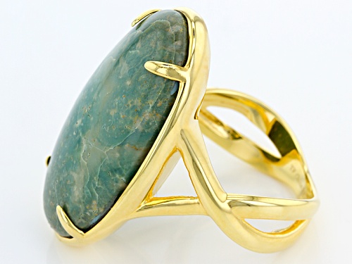 Oval Cabochon Green Kingman Turquoise 18k Gold Over Silver Ring - Size 4