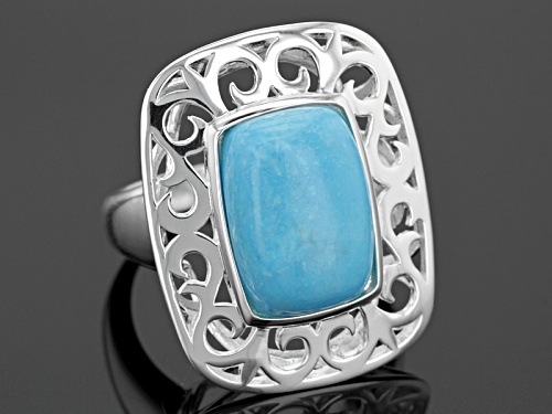 14x10mm Square Cushion Sleeping Beauty Turquoise Sterling Silver Ring - Size 5