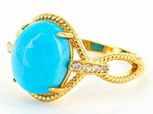 Sleeping Beauty Turquoise & .11ctw White Topaz 18k Gold Over Silver Ring - Size 11
