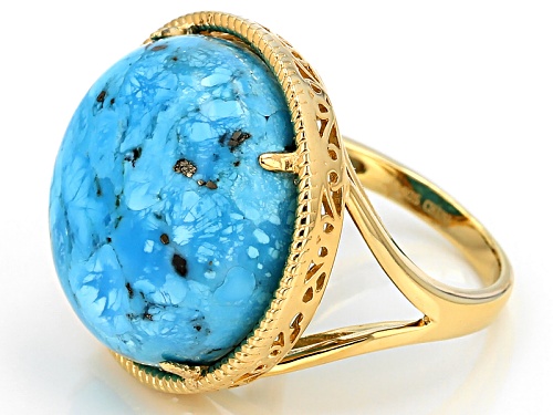 20mm Round Cabochon Arizona Turquoise 18k Gold Over Silver Ring - Size 4