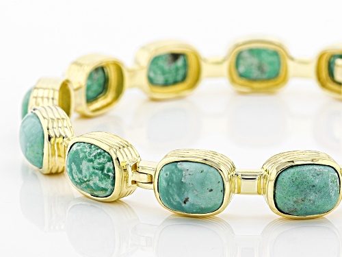 Tehya Oyama Turquoise™ 10x8mm Green Kingman Turquoise 18k Gold Over Silver Bangle Bracelet - Size 8