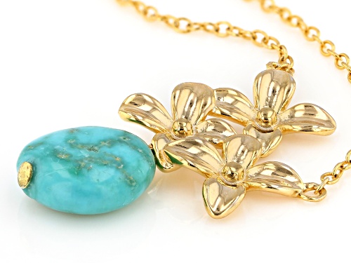 8-9mm Sleeping Beauty Turquoise Nugget 18k Gold Over Silver Floral Necklace